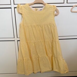 Petit Bateau Yellow Tiered Seersucker Sundress with Ruffle Cap Sleeves